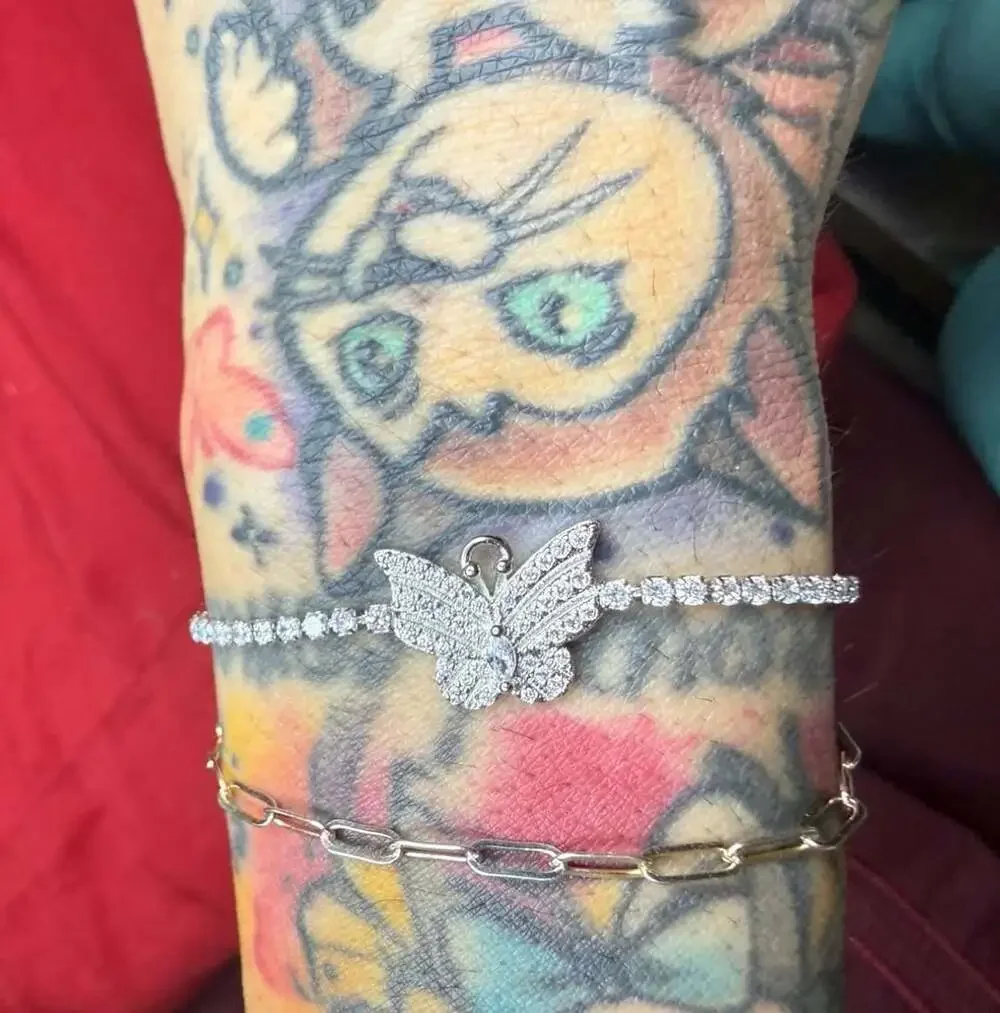 Silver Tone Cubic Zirconia Butterfly Bolo Bracelet